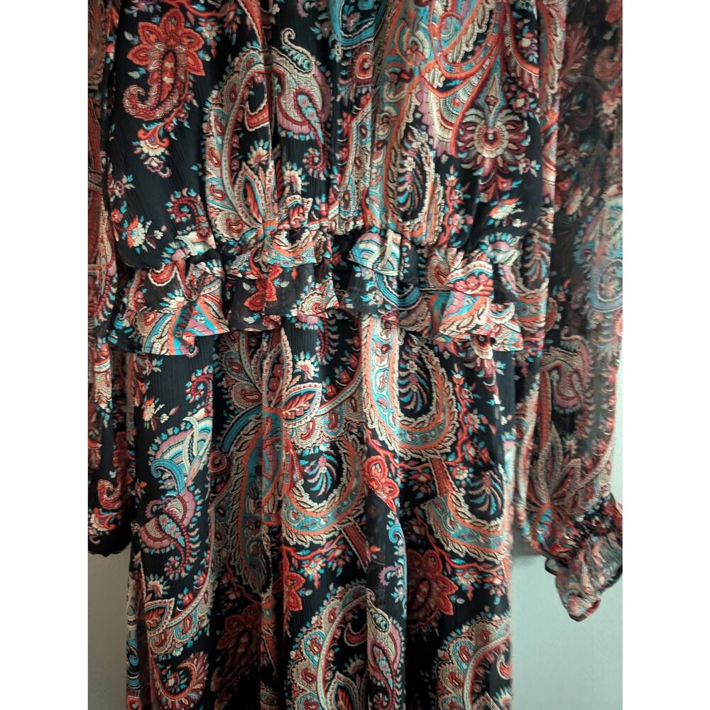 BR x Olivia Palermo Silk Paisley Hi-Low Maxi Dress Black Teal Orange XS - Picture 6 of 16